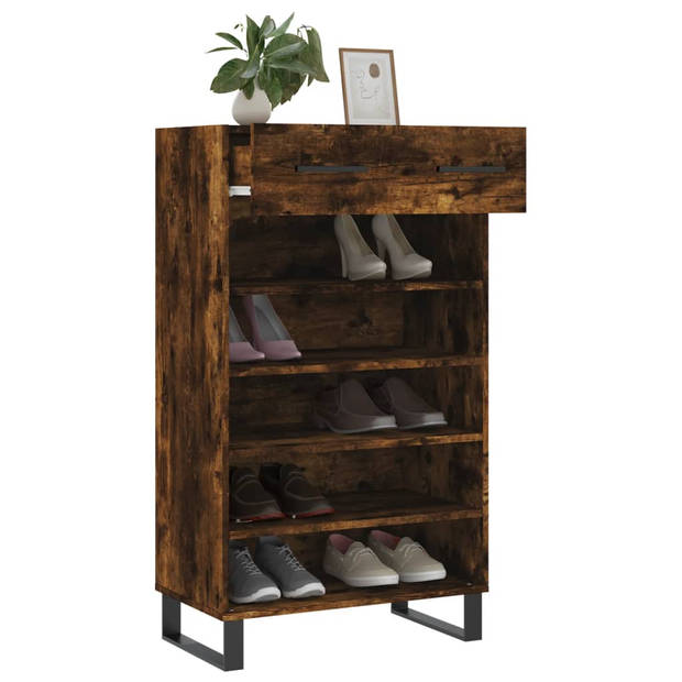 The Living Store Schoenenkast - Gerookt Eiken - Hout/IJzer - 60x35x105cm - Stabiel Blad