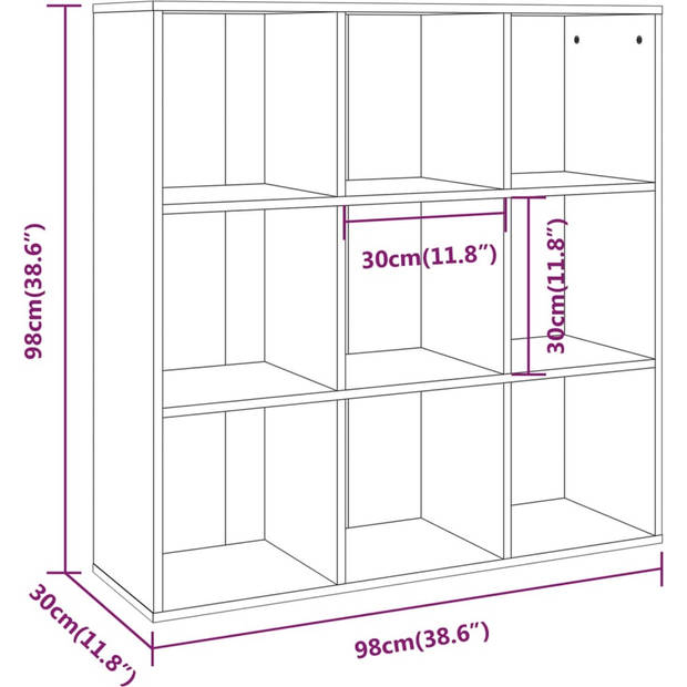 The Living Store Boekenkast - 98 x 30 x 98 cm - bruineiken - gemonteerd - Vochtbestendig