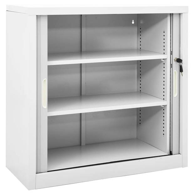 The Living Store Schuifdeurkast Grijs Staal 90x40x90cm - Met 2 verstelbare schappen - Met slot