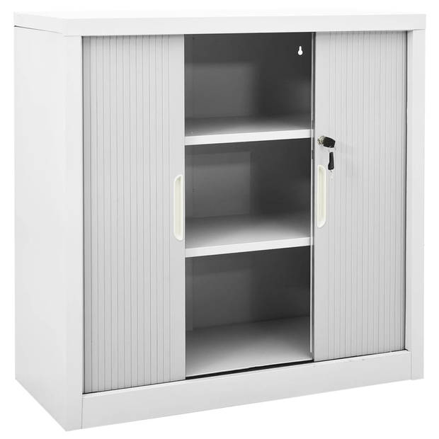 The Living Store Schuifdeurkast Grijs Staal 90x40x90cm - Met 2 verstelbare schappen - Met slot