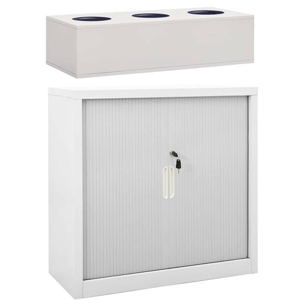 The Living Store Schuifdeurkast Grijs Staal 90x40x90cm - Met 2 verstelbare schappen - Met slot