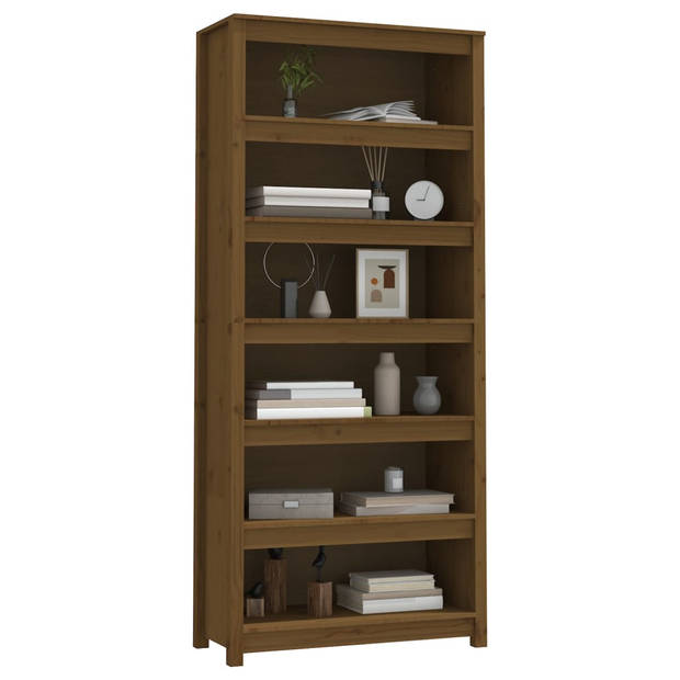 The Living Store Boekenkast Grenenhout - 80 x 35 x 183 cm - Honingbruin