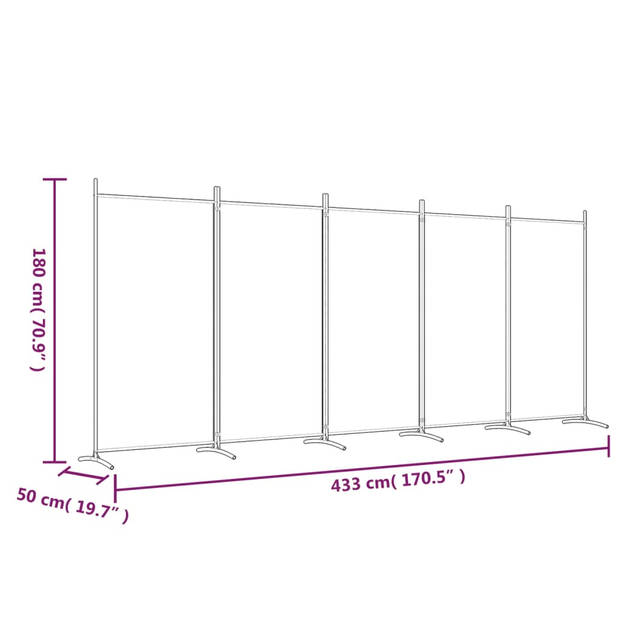 vidaXL Kamerscherm met 5 panelen 433x180 cm stof zwart