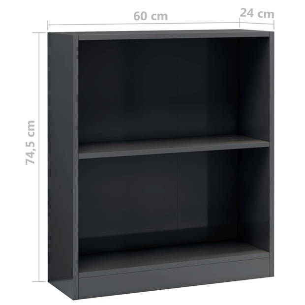The Living Store Boekenkast - 60 x 24 x 74.5 cm - Hoogglans grijs - Bewerkt hout