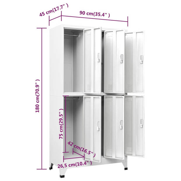 The Living Store Lockerkast - Staal - 90 x 45 x 180 cm - Grijs