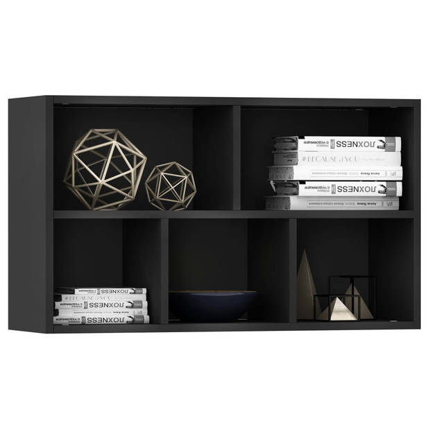 The Living Store Boekenkast - Zwart Spaanplaat - 50 x 25 x 80 cm - 5 vakken