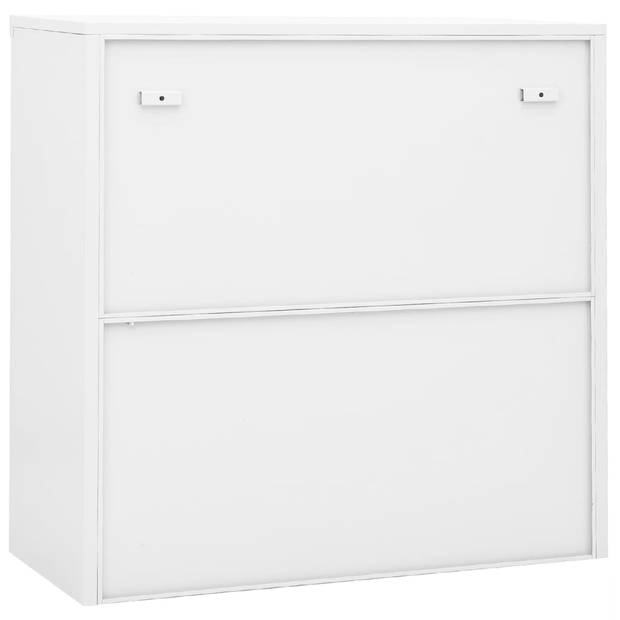 The Living Store Archiefkast - Opbergkast van staal - 90x40x90cm - Schuifdeur - 2 verstelbare schappen - Wit