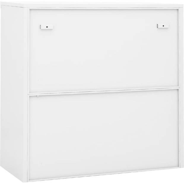 The Living Store Archiefkast - Opbergkast van staal - 90x40x90cm - Schuifdeur - 2 verstelbare schappen - Wit