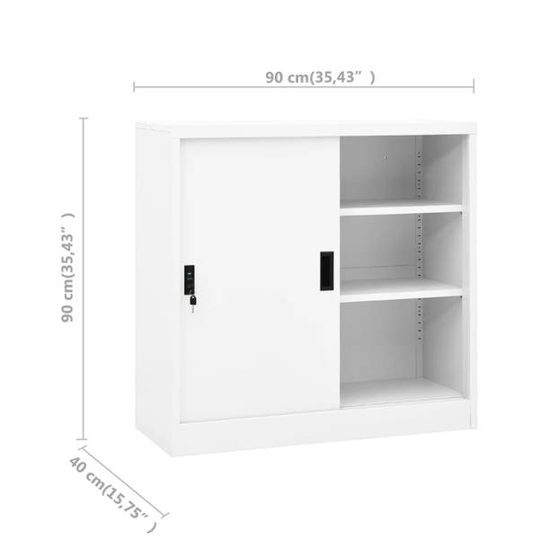 The Living Store Archiefkast - Opbergkast van staal - 90x40x90cm - Schuifdeur - 2 verstelbare schappen - Wit