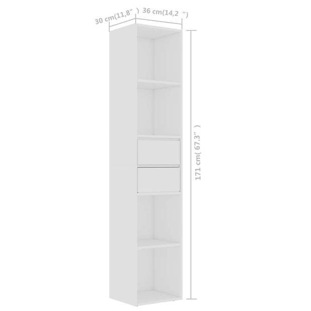 The Living Store Boekenkast - Wit - 36x30x171 cm - Bewerkt hout