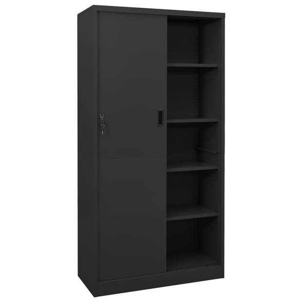 The Living Store Opbergkast Staal - 90 x 40 x 180 cm - Schuifdeur - 4 Verstelbare schappen - Antraciet