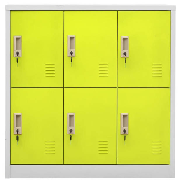 The Living Store Lockerkast - Staal - 90 x 45 x 92.5 cm - 6 lockers - Lichtgrijs en groen