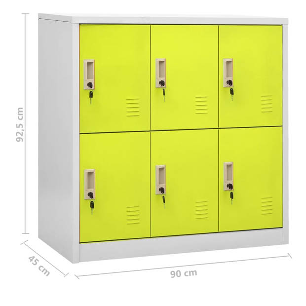 The Living Store Lockerkast - Staal - 90 x 45 x 92.5 cm - 6 lockers - Lichtgrijs en groen