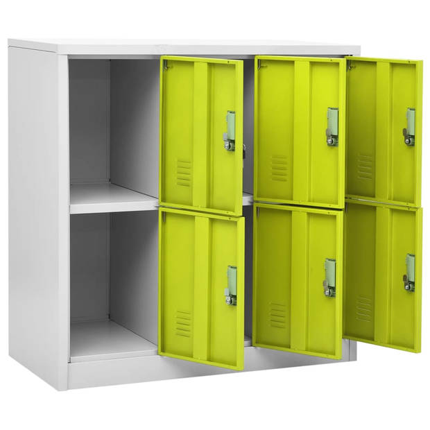 The Living Store Lockerkast - Staal - 90 x 45 x 92.5 cm - 6 lockers - Lichtgrijs en groen