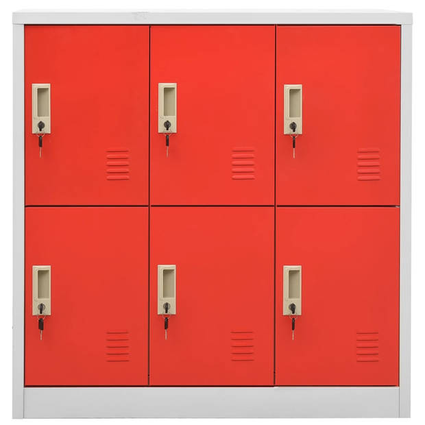 The Living Store Lockerkast s Opbergkast - 90 x 45 x 92.5 cm - Staal - 6 lockers - Lichtgrijs/Rood