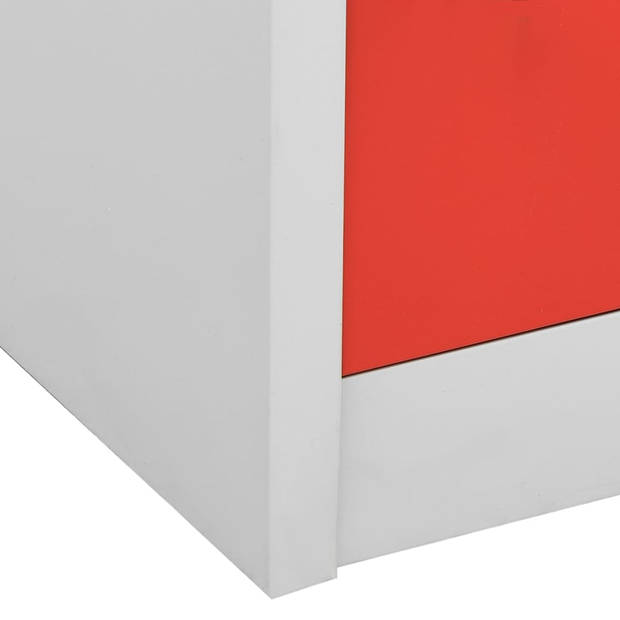 The Living Store Lockerkast - Staal - 90 x 45 x 92.5 cm - 6 lockers - lichtgrijs en rood