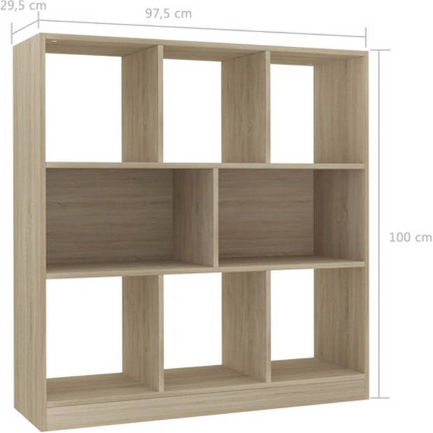 The Living Store Boekenkast - Sonoma Eiken - 97.5 x 29.5 x 100 cm - 8 grote vakken