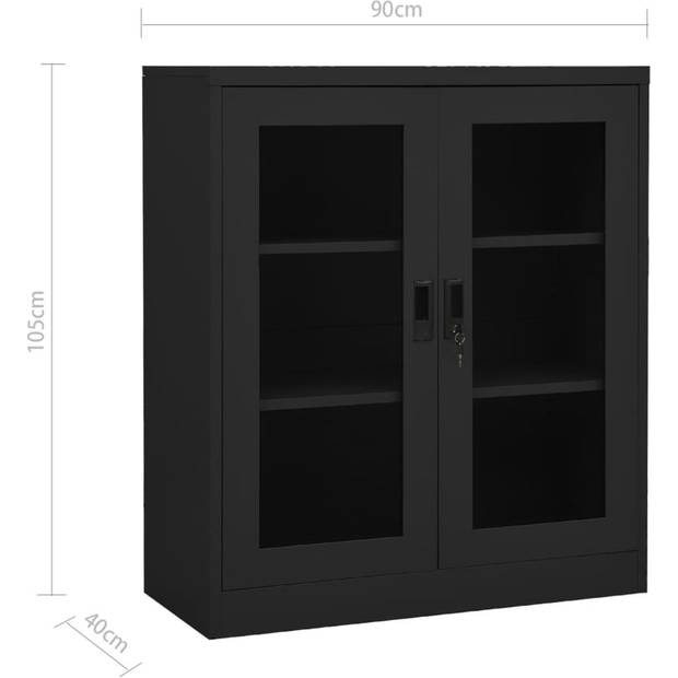 The Living Store Archiefkast Staal - 90x40x105 cm - Gehard glas - Antraciet