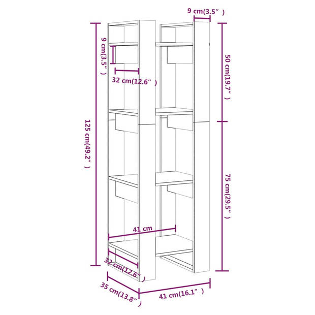 The Living Store Boekenkast - Houten boekenkast - 41 x 35 x 125 cm - Massief grenenhout