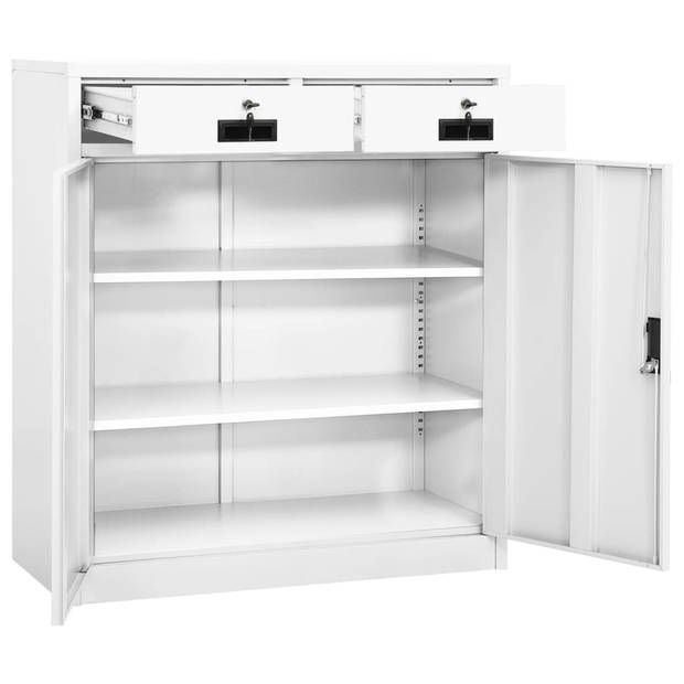 The Living Store Archiefkast - 90 x 40 x 102 cm - Wit - Staal - 2 verstelbare schappen - 2 lades - Draagvermogen 90 kg