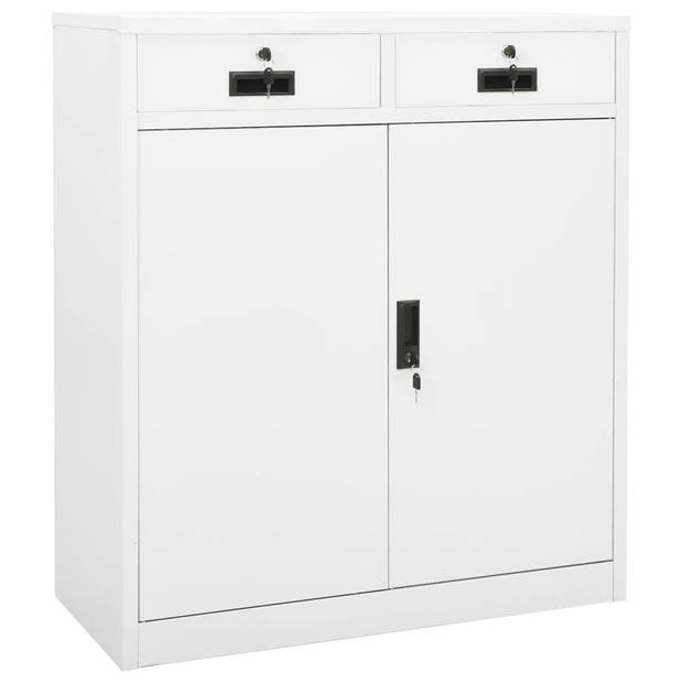 The Living Store Archiefkast - 90 x 40 x 102 cm - Wit - Staal - 2 verstelbare schappen - 2 lades - Draagvermogen 90 kg