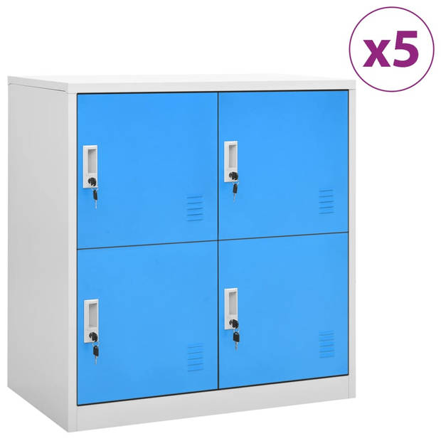 The Living Store Lockerkasten Opbergkast - 90 x 45 x 92.5 cm - Staal - Lichtgrijs en blauw