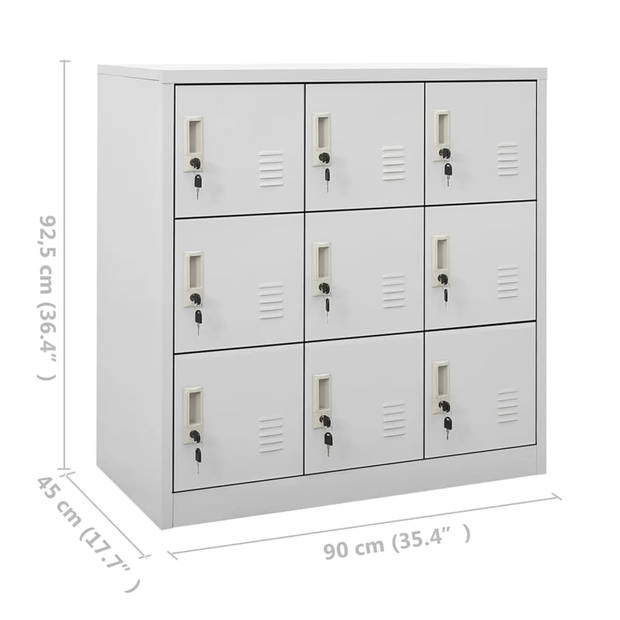 The Living Store Lockerkast 9 compartimenten 90x45x92.5 cm - lichtgrijs - Staal