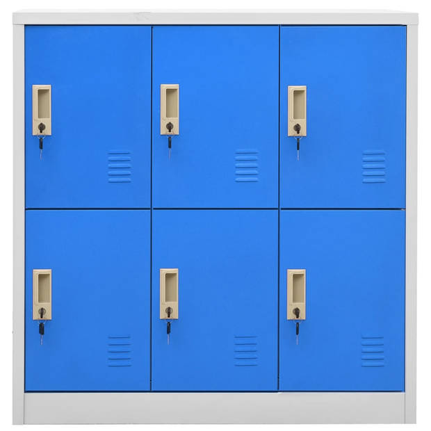 The Living Store Lockerkast - Staal - 90 x 45 x 92.5 cm - 6 lockers - Lichtgrijs en blauw