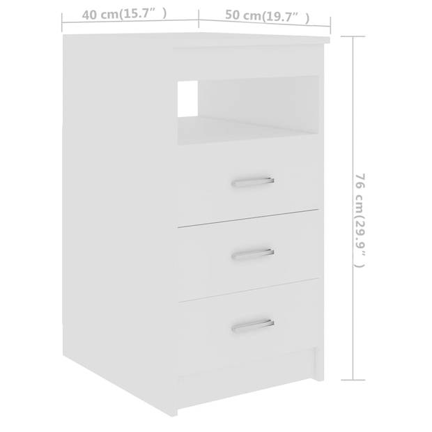 The Living Store Ladekast - Wit - 40 x 50 x 76 cm -3 lades - 1 bovenschap