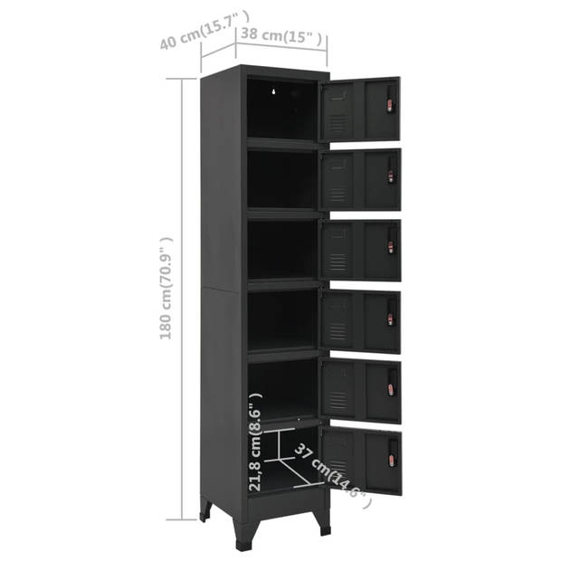 The Living Store Lockerkast - Staal - 38 x 40 x 180 cm - Antraciet