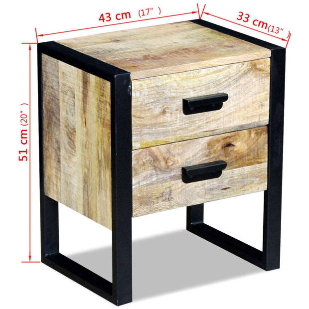 The Living Store Industriële Tafel - 43 x 33 x 51 cm - Massief mangohout en ijzer