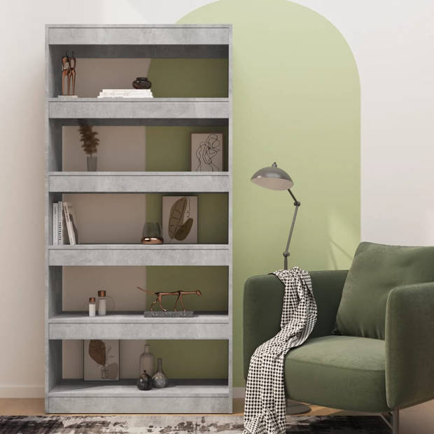 The Living Store Boekenkast Betongrijs 80x30x166 cm - Houten kast voor opbergen en decoratie