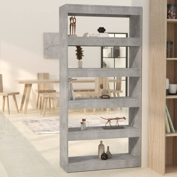 The Living Store Boekenkast Betongrijs 80x30x166 cm - Houten kast voor opbergen en decoratie