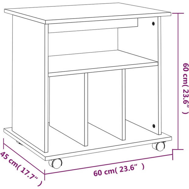 The Living Store Verrijdbare Kast Bewerkt Hout - 60 x 45 x 60 cm - Bruineiken