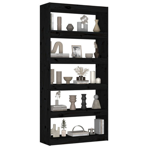 The Living Store Boekenkast Grenenhout - 80 x 30 x 167.4 cm - Zwart