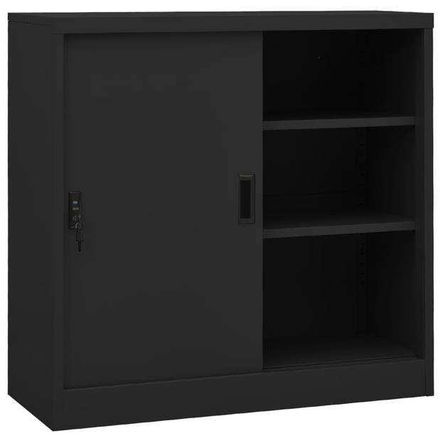 The Living Store Opbergkast - Stalen archiefkast 90x40x90 cm - Antraciet - Met schuifdeur