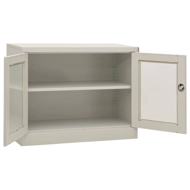 The Living Store Archiefkast - 90 x 40 x 70 cm - Duurzaam staal - Gehard glas - Lichtgrijs