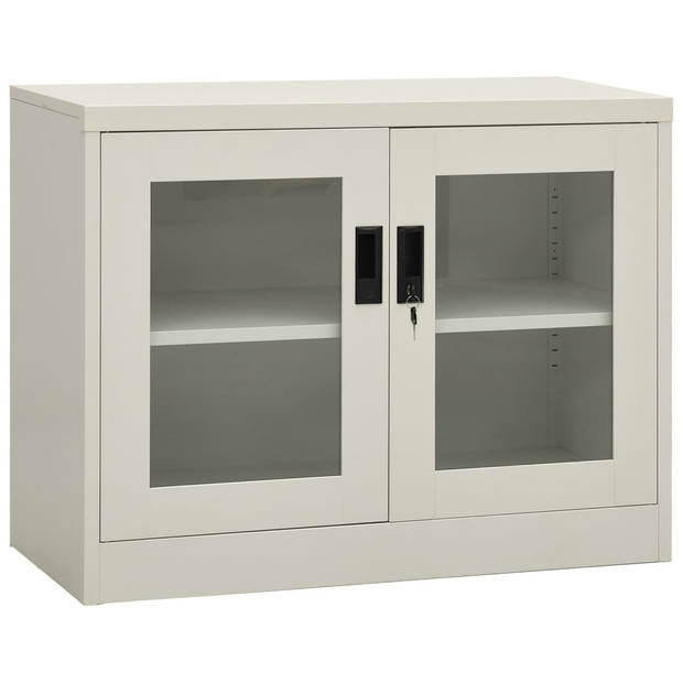 The Living Store Archiefkast - 90 x 40 x 70 cm - Duurzaam staal - Gehard glas - Lichtgrijs