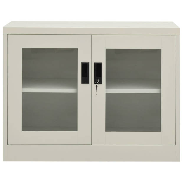 The Living Store Archiefkast - 90 x 40 x 70 cm - Duurzaam staal - Gehard glas - Lichtgrijs