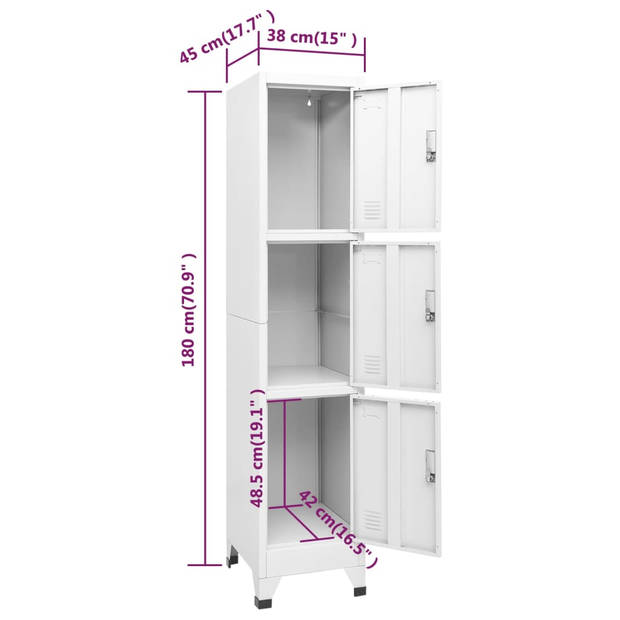 The Living Store Lockerkast - Lockerkast - Afmetingen- 38 x 45 x 180 cm - Kleur- grijs - Materiaal- staal