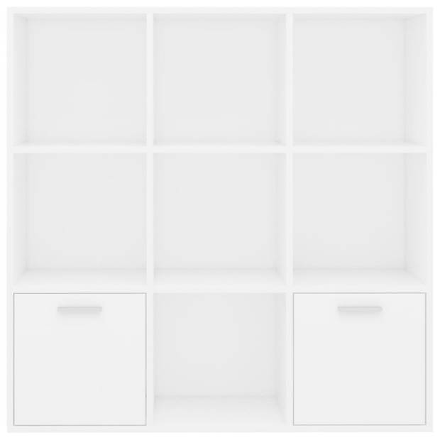 The Living Store boekenkast - wit - spaanplaat - 98 x 30 x 98 cm - met 7 open kubussen en 2 deuren