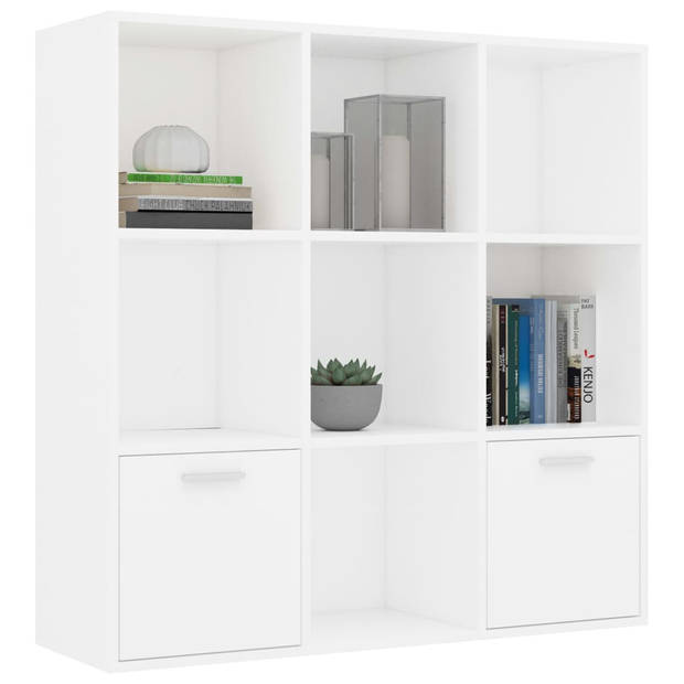 The Living Store boekenkast - wit - spaanplaat - 98 x 30 x 98 cm - met 7 open kubussen en 2 deuren