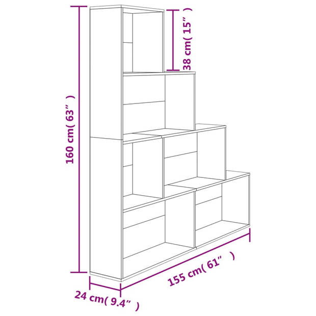 The Living Store Boekenkast - Sonoma Eiken - 155 x 24 x 160 cm - 6 open schappen