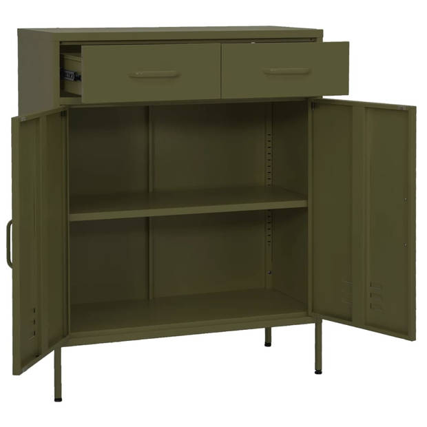 The Living Store Opbergkast 80x35x101-5 cm staal olijfgroen - Kast