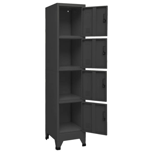 The Living Store Lockerkast Staal - 38 x 45 x 180 cm - 4 deuren - Antraciet