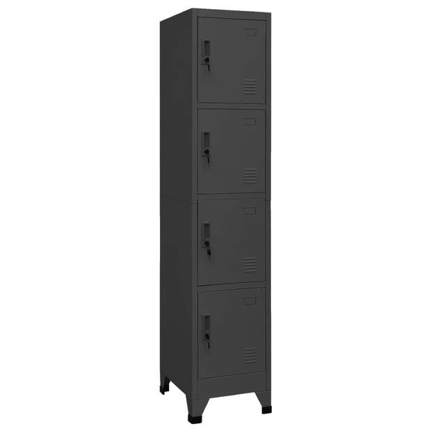 The Living Store Lockerkast Staal - 38 x 45 x 180 cm - 4 deuren - Antraciet