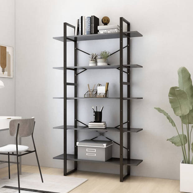 The Living Store Boekenkast Industrieel Grijs 100x30x105 cm - Bewerkt hout en metaal