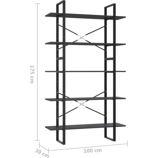 The Living Store Boekenkast Industrieel Grijs 100x30x105 cm - Bewerkt hout en metaal