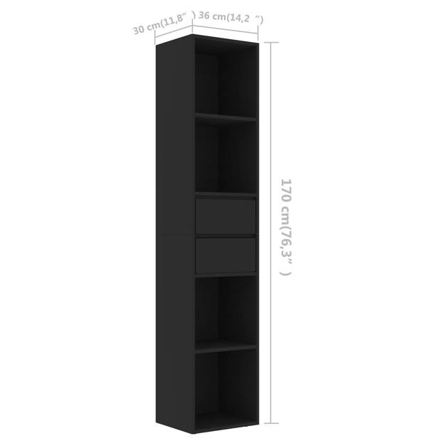 The Living Store Boekenkast - 36 x 30 x 171 cm - zwart spaanplaat