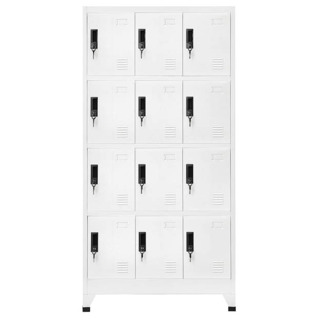 The Living Store Lockerkast Staal - 90 x 45 x 180 cm - 12 deuren - Wit